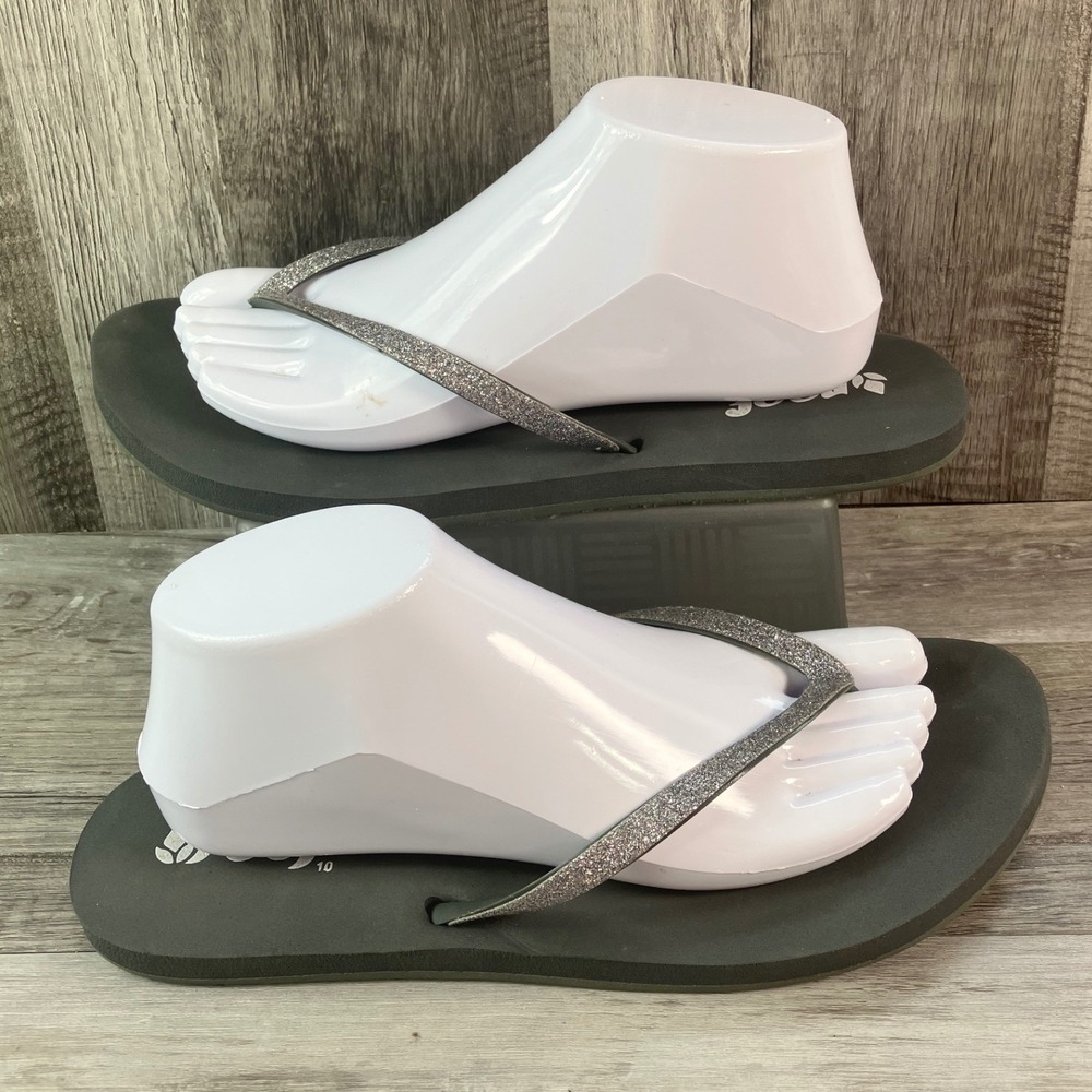 Reef Womens Grey Silver Glitter Thong Flip Flop Sandals Size 10-11